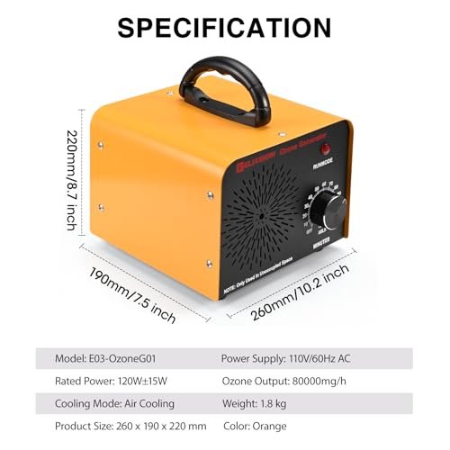 Ozone Generator – 80,000mg/h High-Capacity O3 Air Purifier for Odor Control Home, Kitchen, Car, Office, Basement, Pets, and Smoke – Covers Up to 6,000 Sq Ft