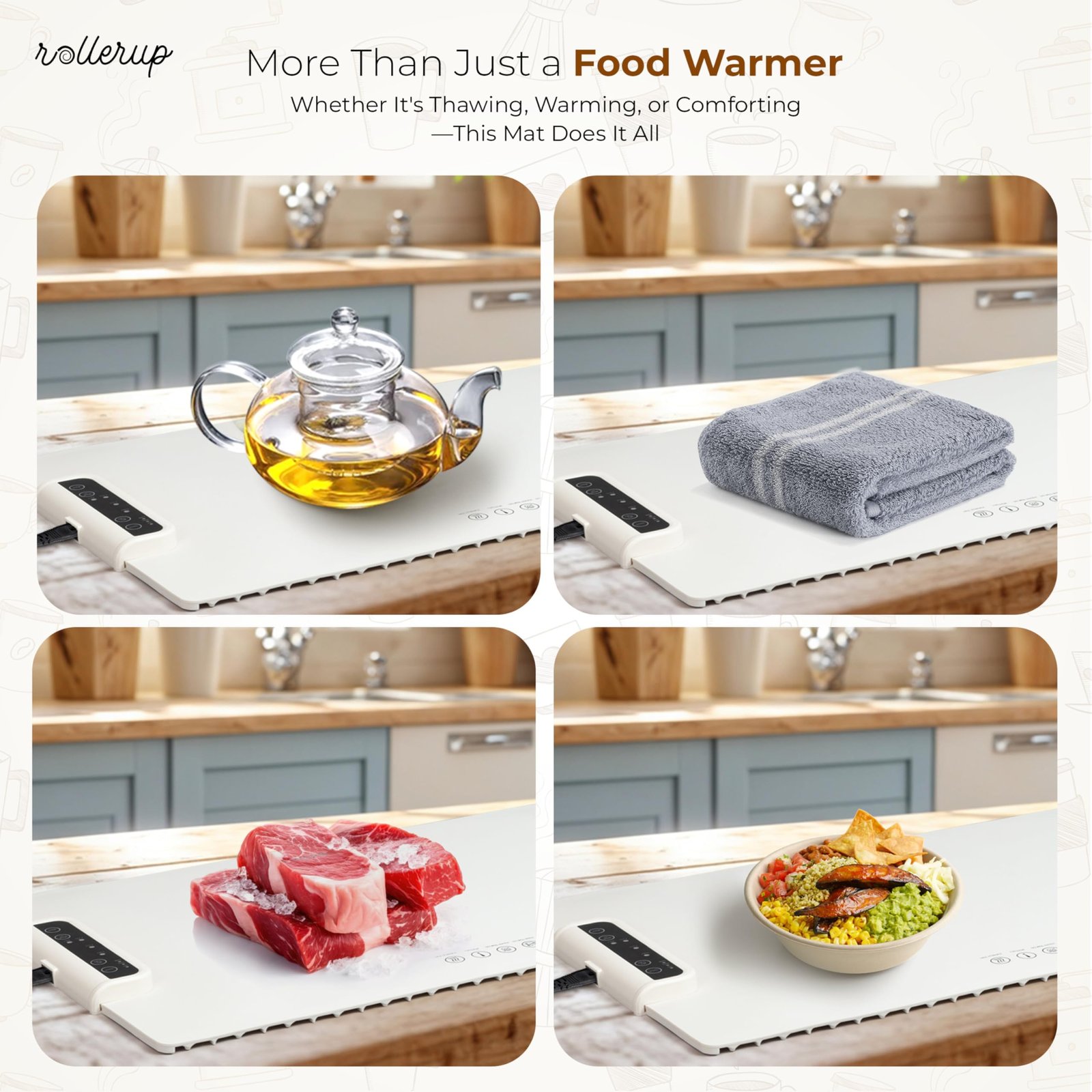 Electric Food Warming Mat - Portable Silicone Tray w/Fast Heating, Best Kitchen Gadget to Keep Food Warm for Parties, Buffets, Serving, & Thawing - Silicone Accessories Included